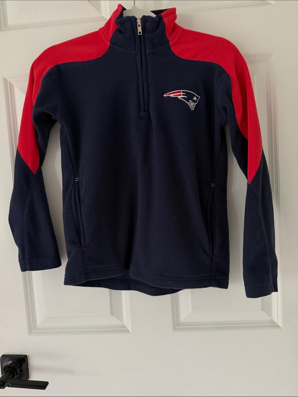 NFL Team Apparel Kids Navy & Red Patriots Quarter-Zip Fleece Pullover